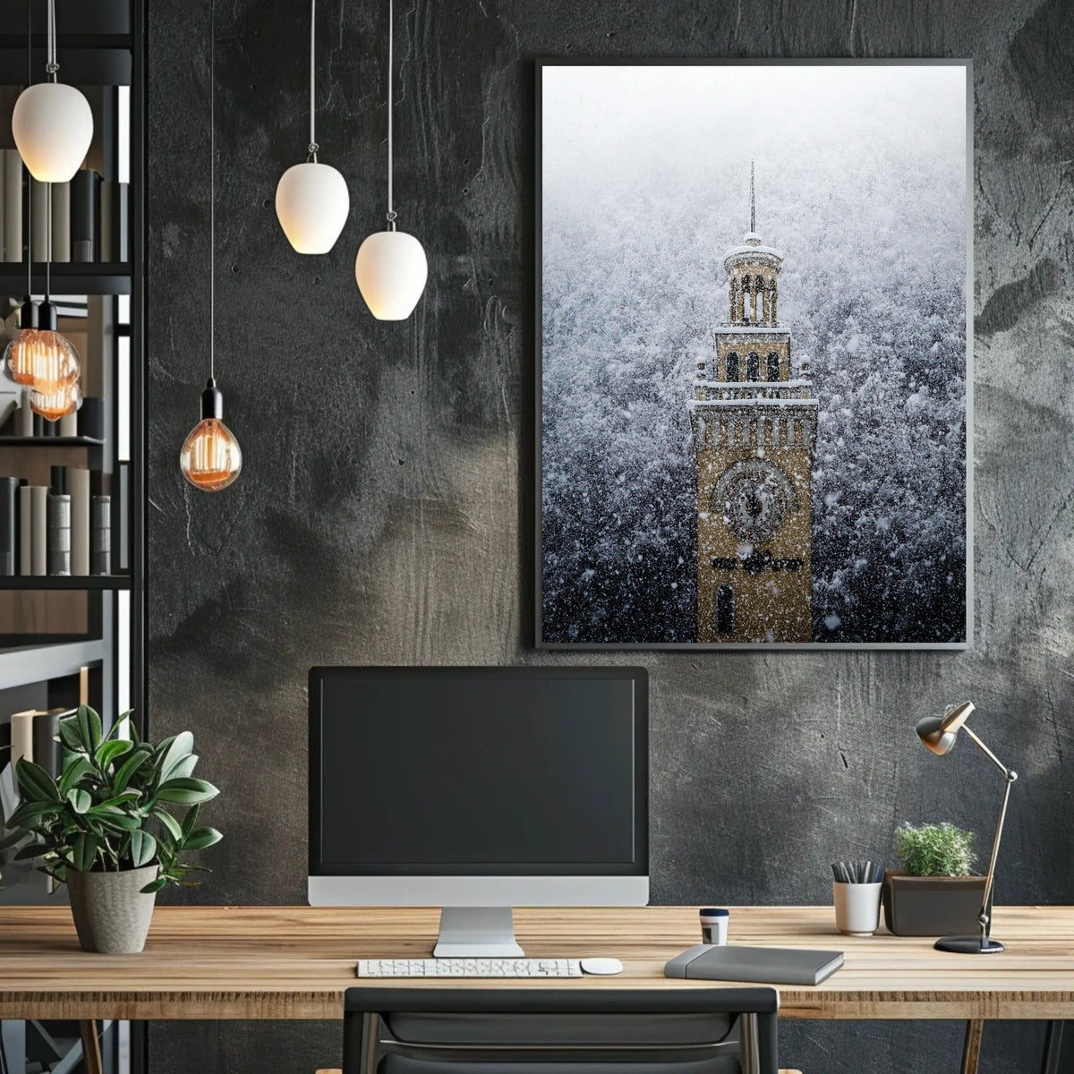 Snow-Covered Clock Tower Poster