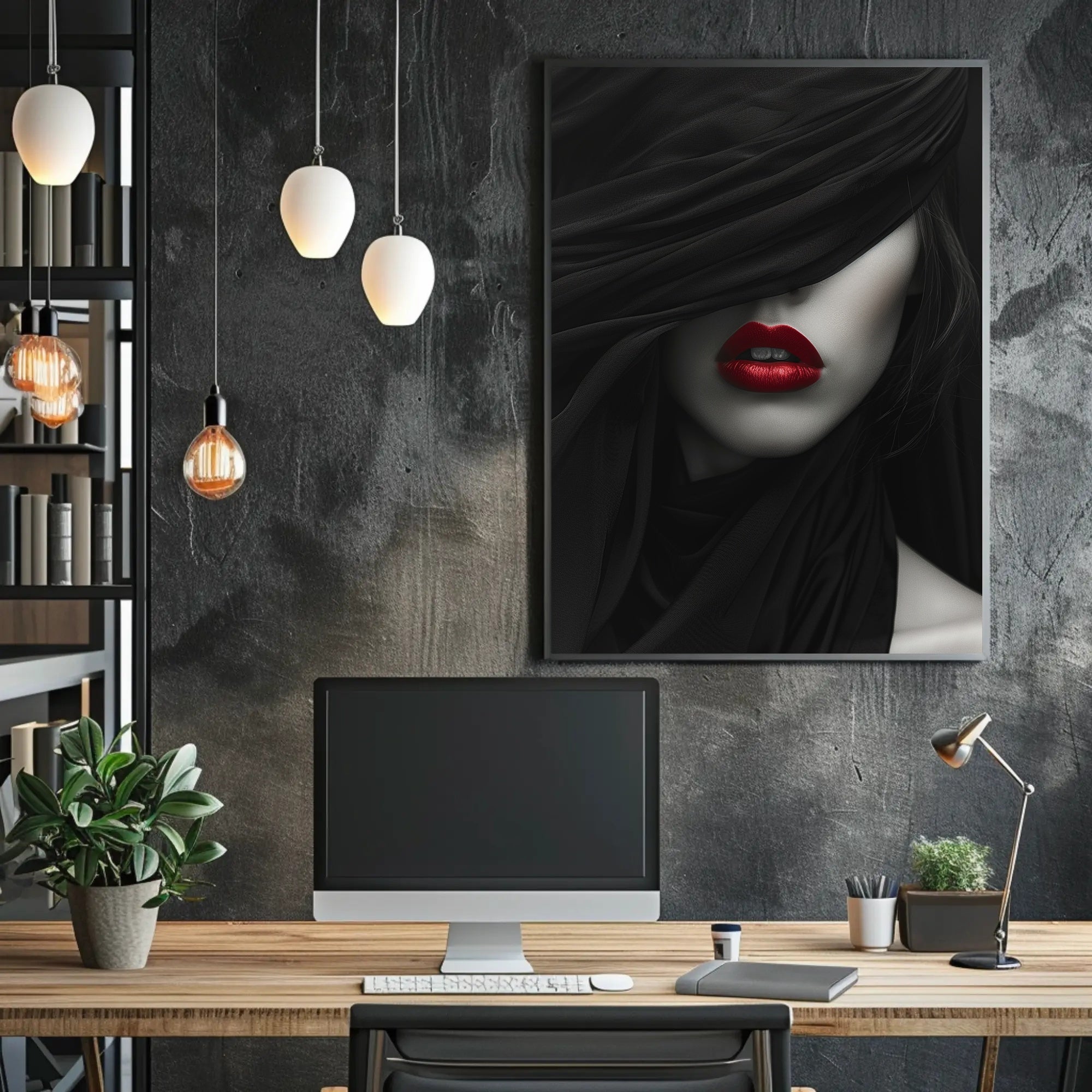 Enigmatic Woman Poster: Artistic Close-up with Bold Red Lips PosterGoat