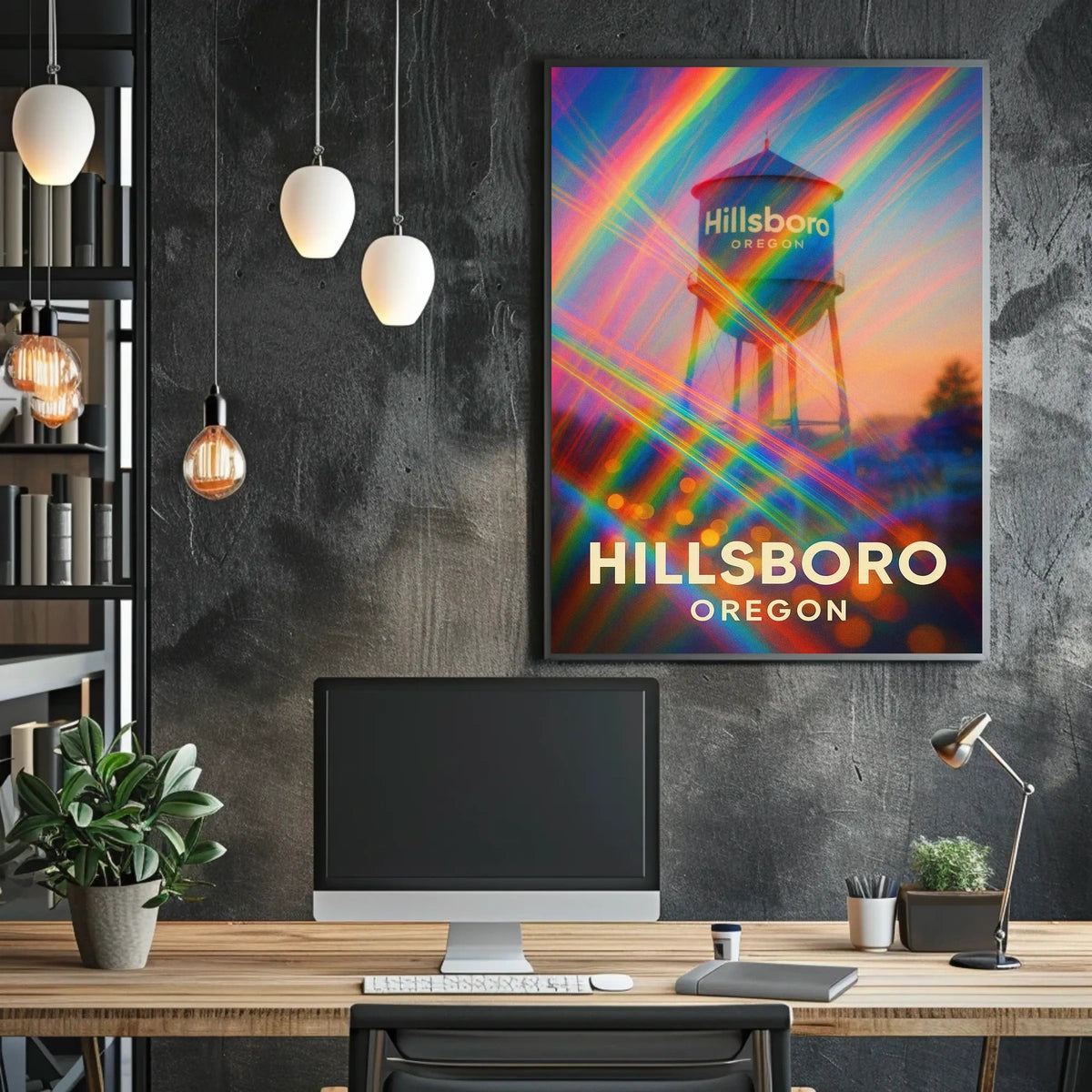 Hillsboro Water Tower Cityscape Vibrant Photography Poster