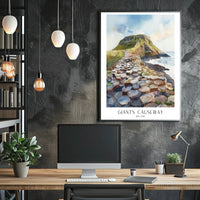 Giant's Causeway Scenic Watercolor Travel Poster PosterGoat