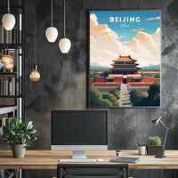 Beijing Travel Poster: Vibrant Chinese Architecture Artwork