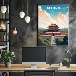 Beijing Travel Poster: Vibrant Chinese Architecture Artwork