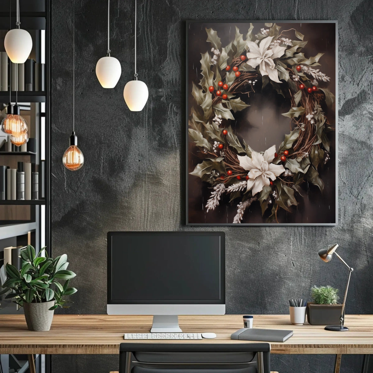 Festive Holiday Wreath Poster