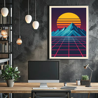 Retro-Futuristic Synthwave Mountain Landscape Futuristic Sci-Fi Poster