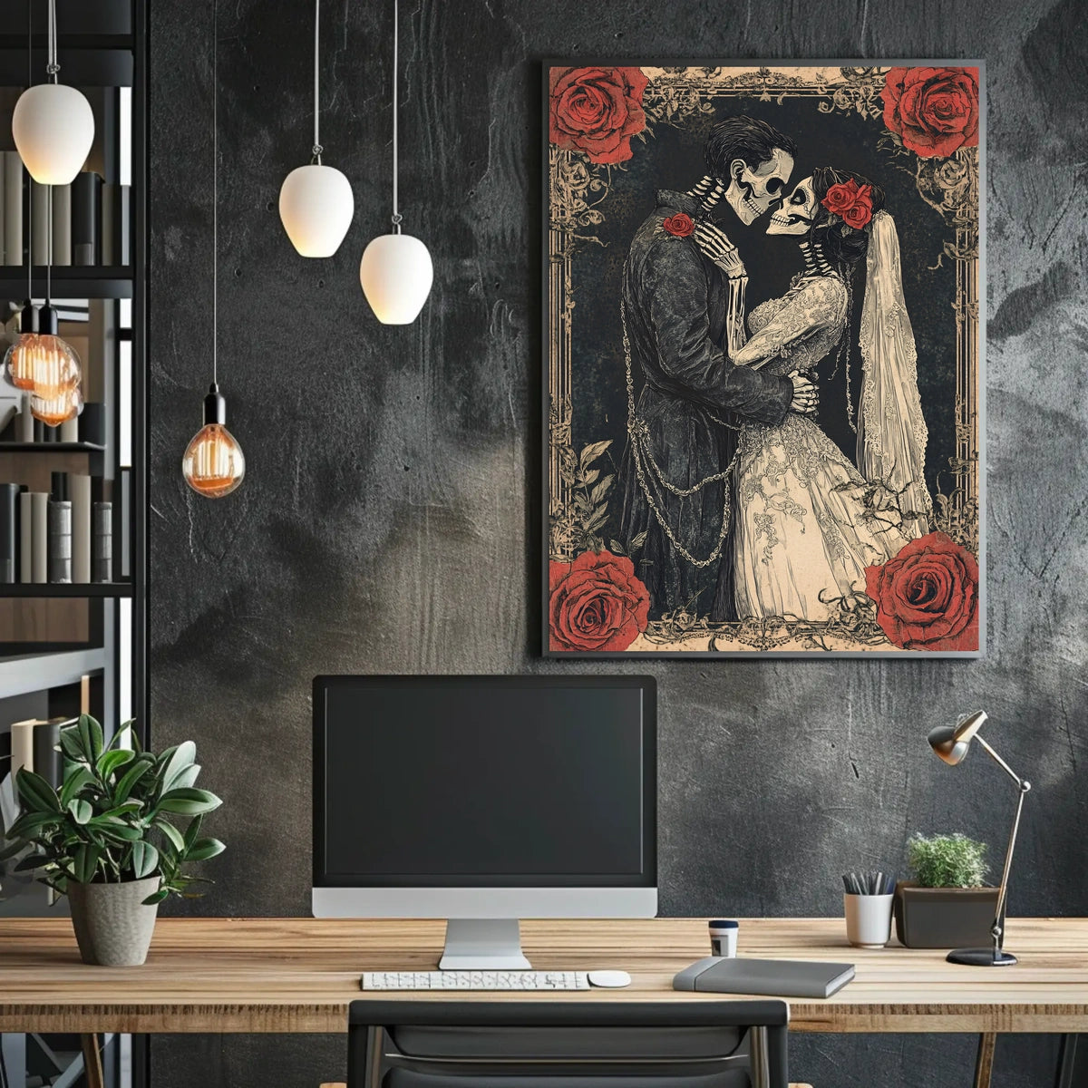 Skeleton Wedding Embrace: Romantic Cultural or Heritage Poster