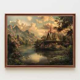 Tranquil Thai Pagoda at Sunset Landscape Poster