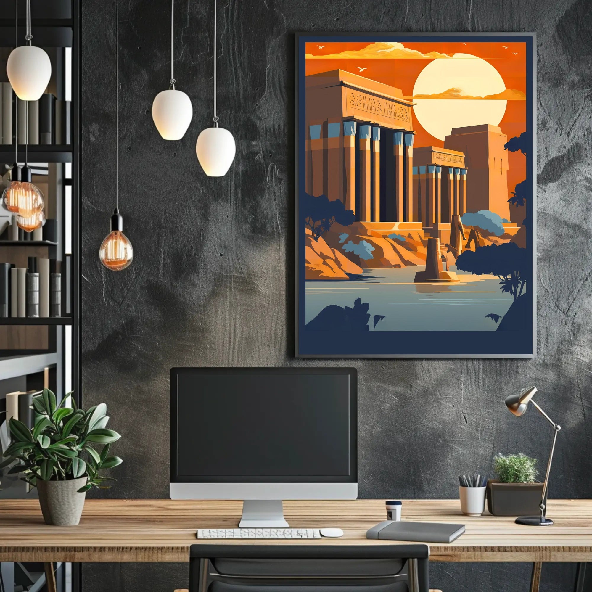 Ancient Egyptian Temple at Sunset Poster