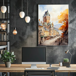 Historic Quebec City Castle European-Style Street Travel Poster