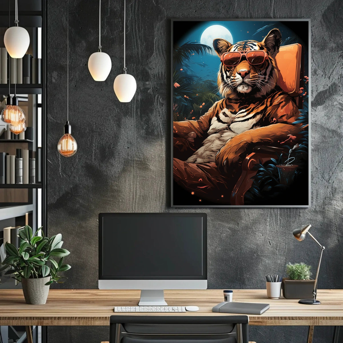 Lush Tropical Tiger Sitting Sunglasses Animal Poster