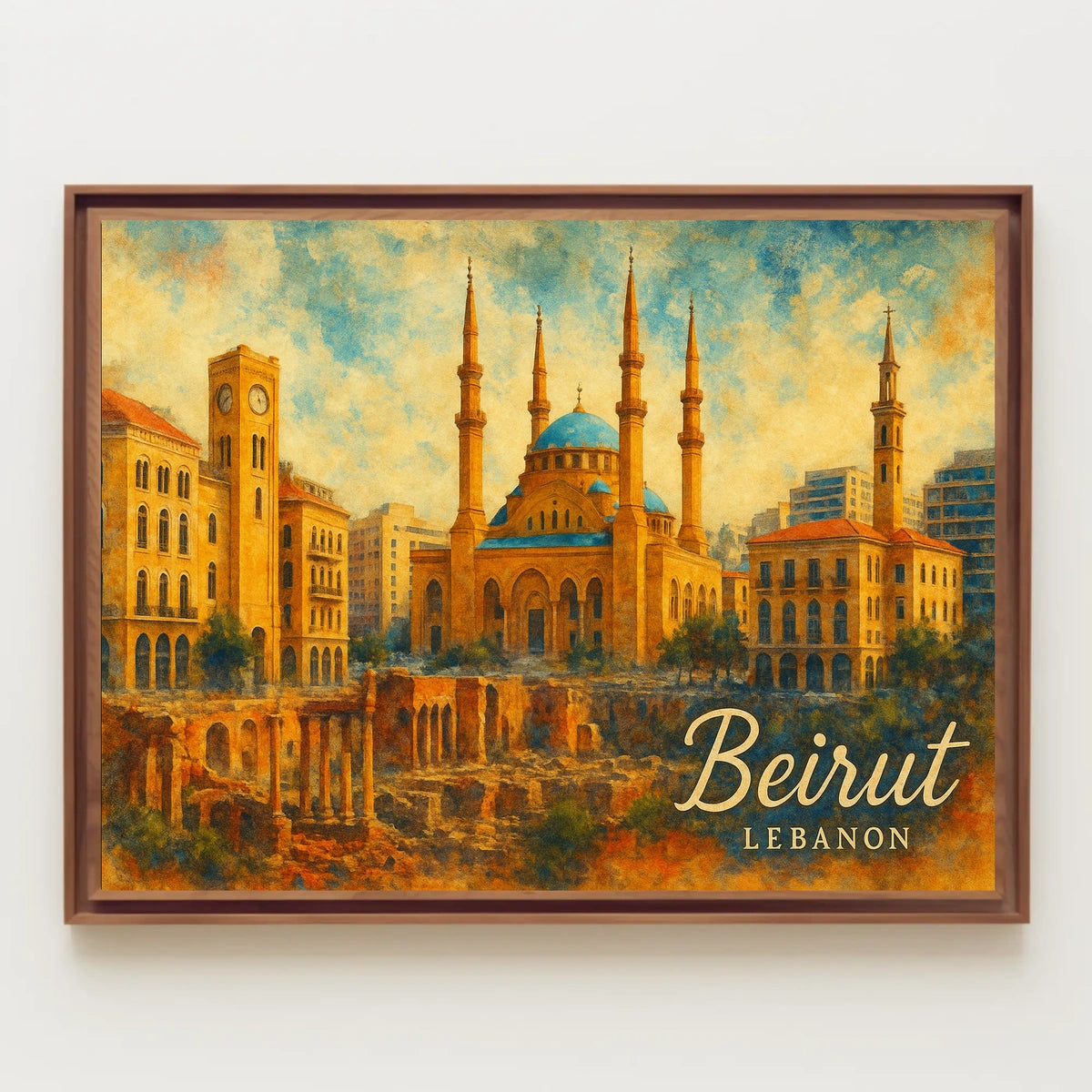 Beirut Cityscape Lebanon Iconic Skyline Travel Art Realism Digital Painting Heritage Poster