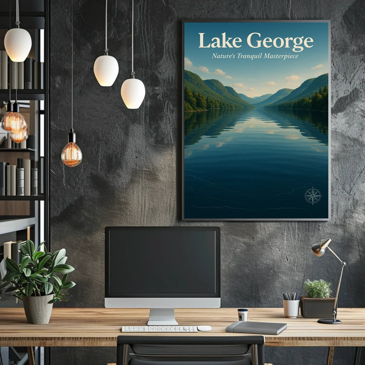Lake George New York Scenic Poster Vintage Wall Art