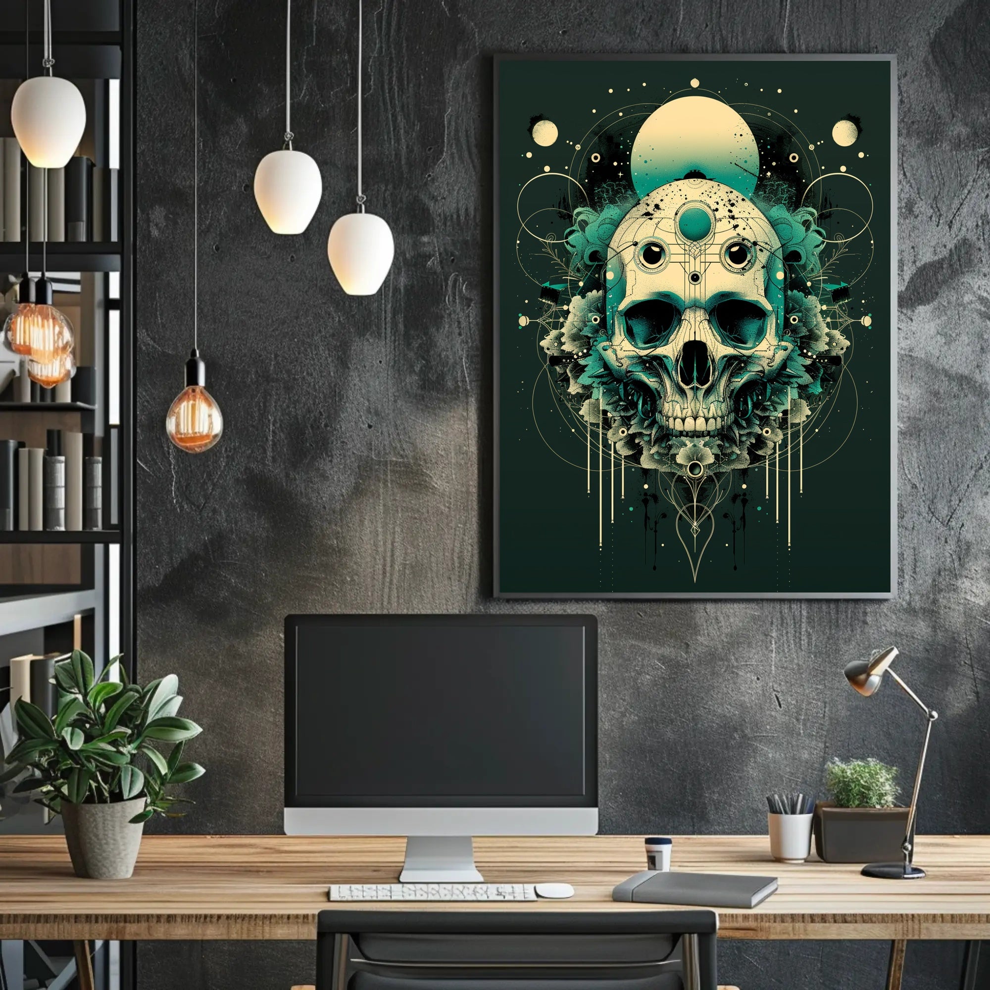 Skull Fusion with Cosmic Patterns Fantasy or Mythology Poster PosterGoat