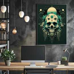 Skull Fusion with Cosmic Patterns Fantasy or Mythology Poster PosterGoat