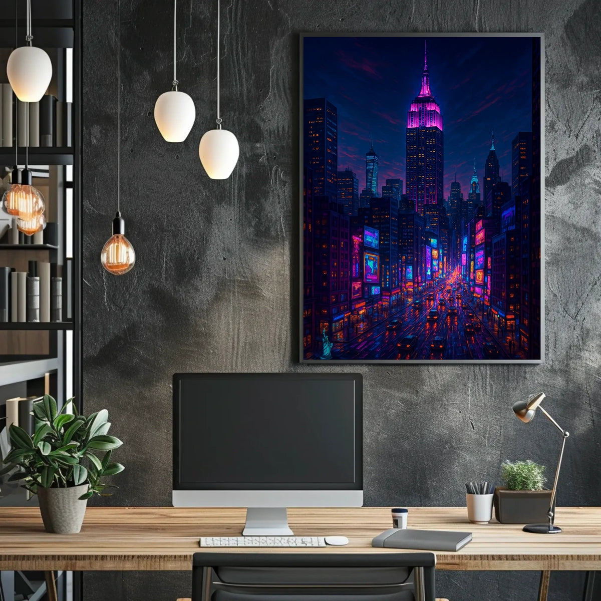 New York City Poster Modern Neon Nightlife Wall Art