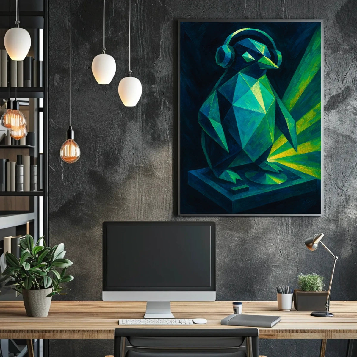 Geometric Penguin With Headphones Poster