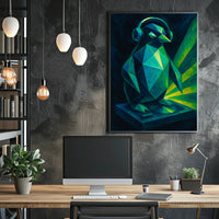 Geometric Penguin With Headphones Poster