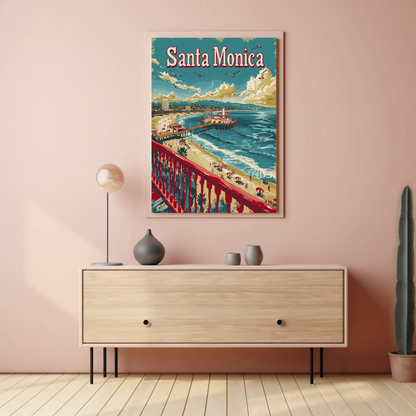 Santa Monica California Beach Pier Travel Poster