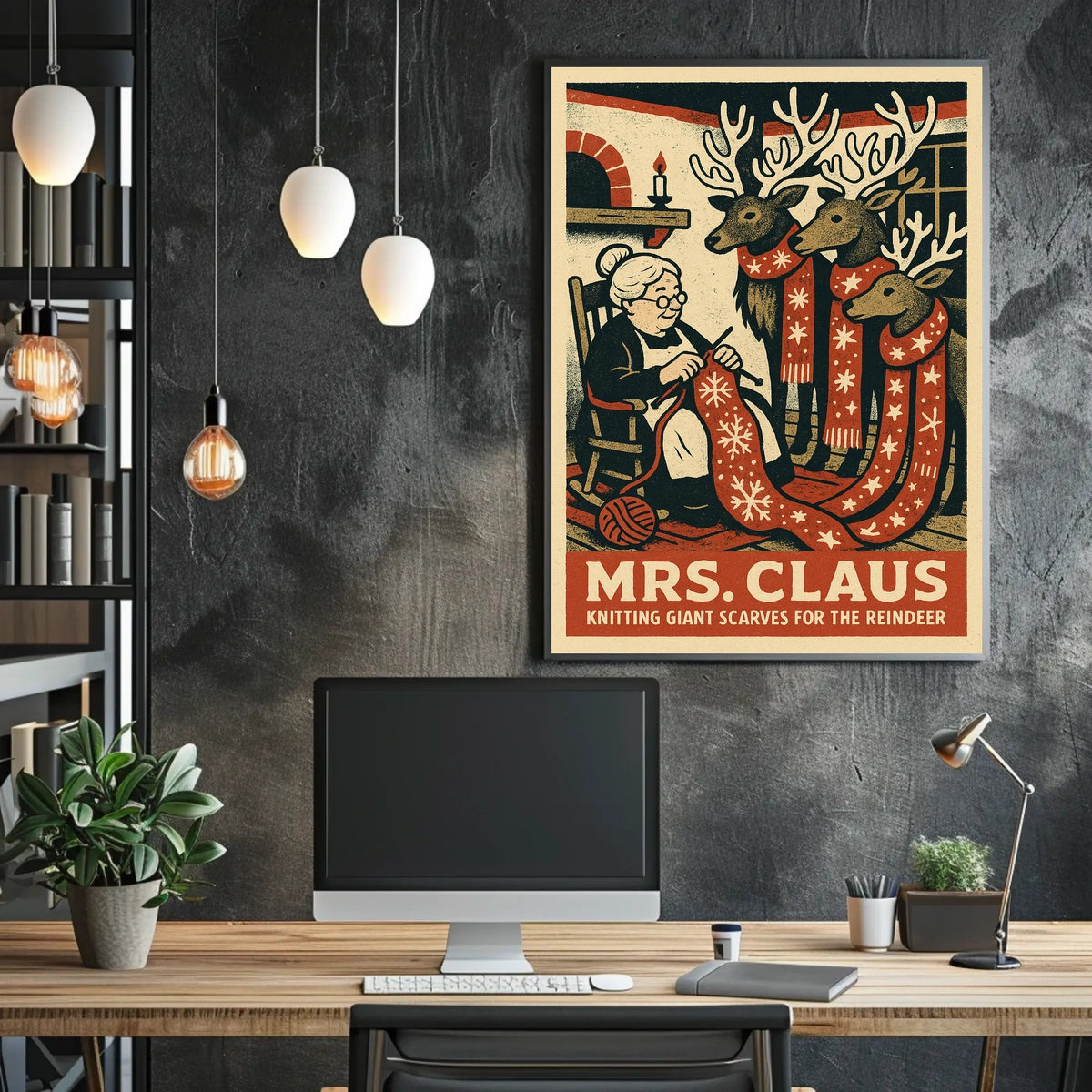 Mrs. Claus Knitting Scarves Poster