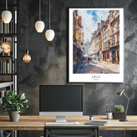 Lille Street Scene in Watercolor Urban or Cityscape Poster PosterGoat