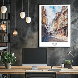 Lille Street Scene in Watercolor Urban or Cityscape Poster PosterGoat