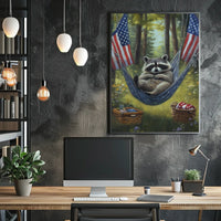 raccoon lounging in a hammock Poster