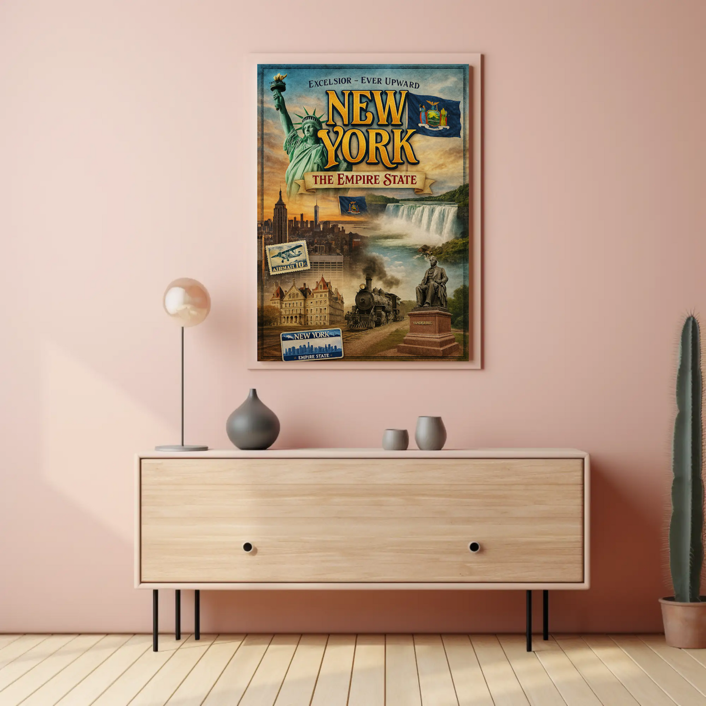 New York Empire State Excelsior Niagara Falls Train Travel Poster