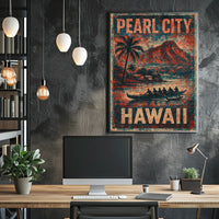 Pearl City Hawaii Nostalgic Cultural Heritage Travel Landscape Watercolor Vintage Retro Poster