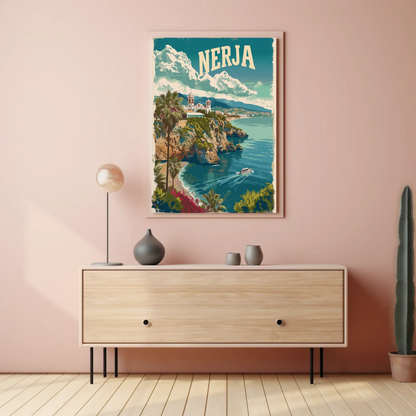 Nerja Cliffside Church and Coast Travel Poster