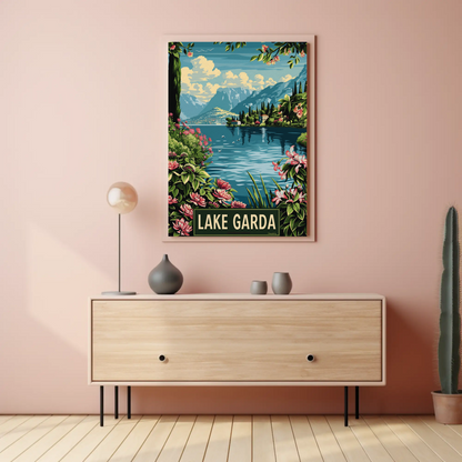 Lake Garda Botanical Shores Mountain View Travel Poster