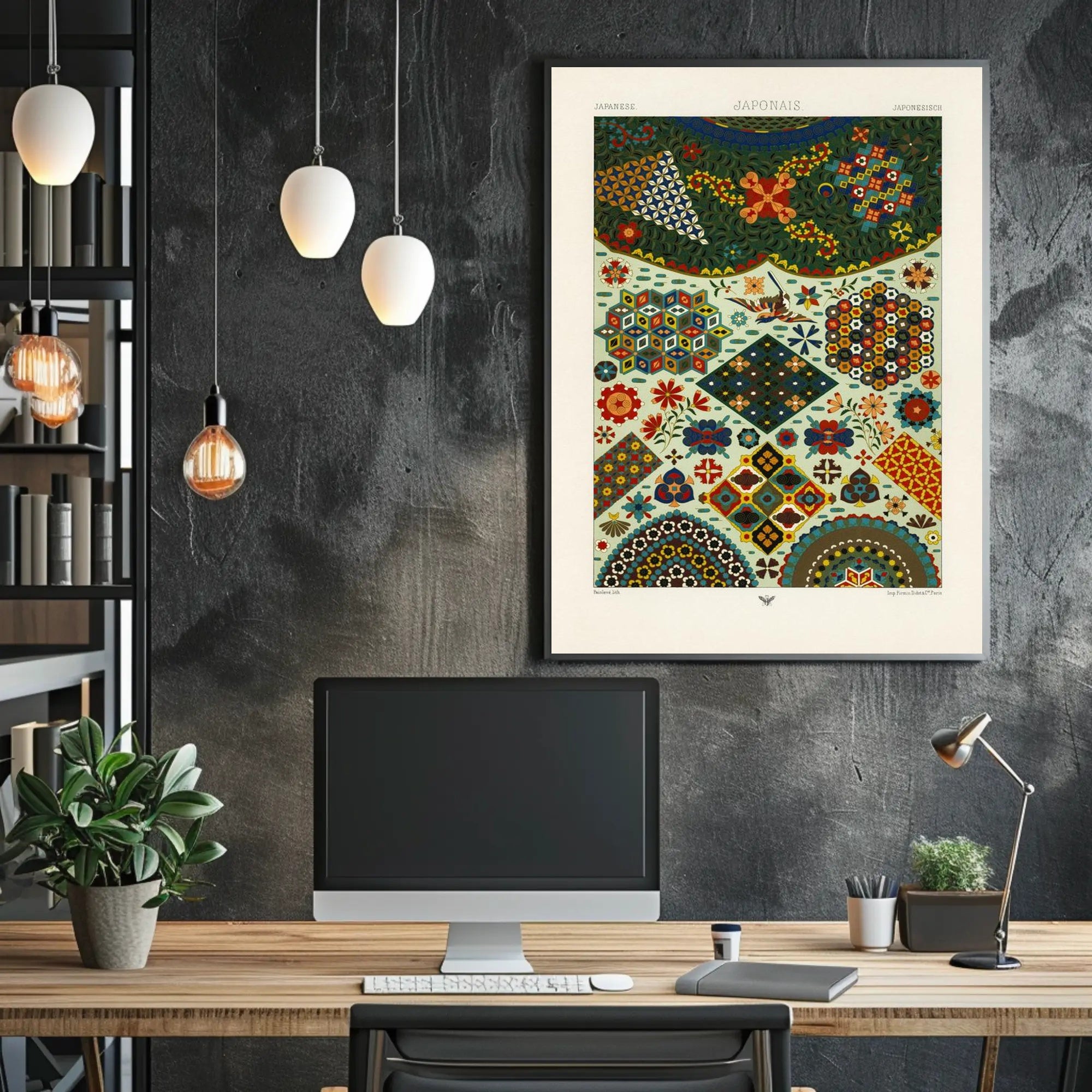 Japanese Pattern Harmony: Vibrant Geometrical and Floral Tapestry Poster