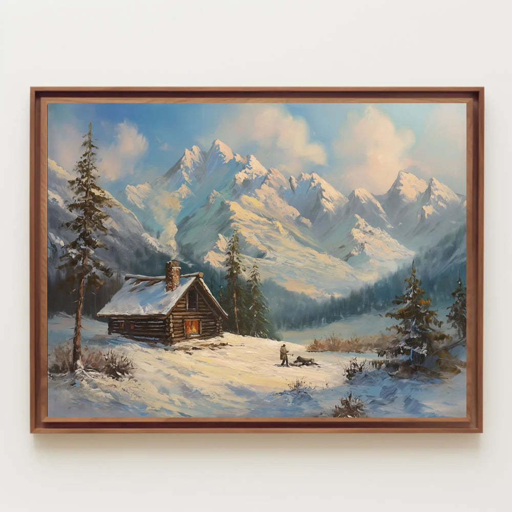 Winter Cabin Retreat: Serene Landscape Art Print