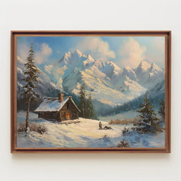 Winter Cabin Retreat: Serene Landscape Art Print