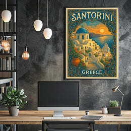 Santorini Sunset Vintage Travel Dreamer Poster