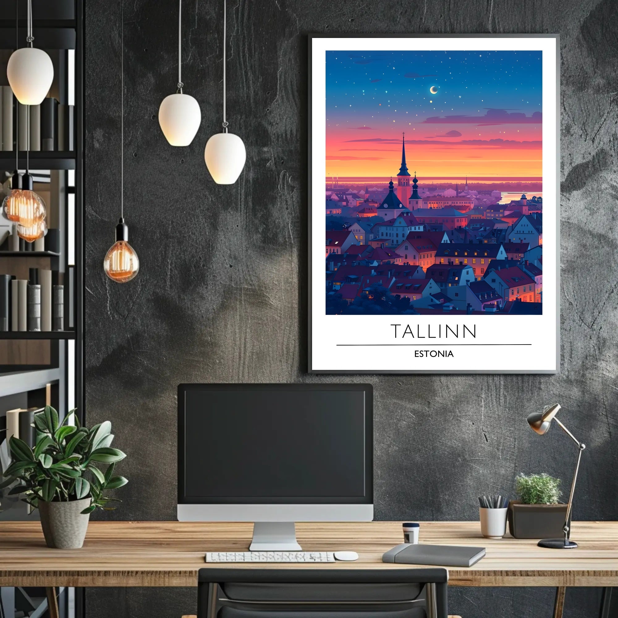 Tallinn Dusk Skyline Travel Poster
