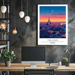Tallinn Dusk Skyline Travel Poster