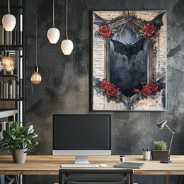 Gothic Bat Dark Roses Artistic Pop Culture Poster