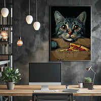 Curious Cat And Pizza Delight Poster