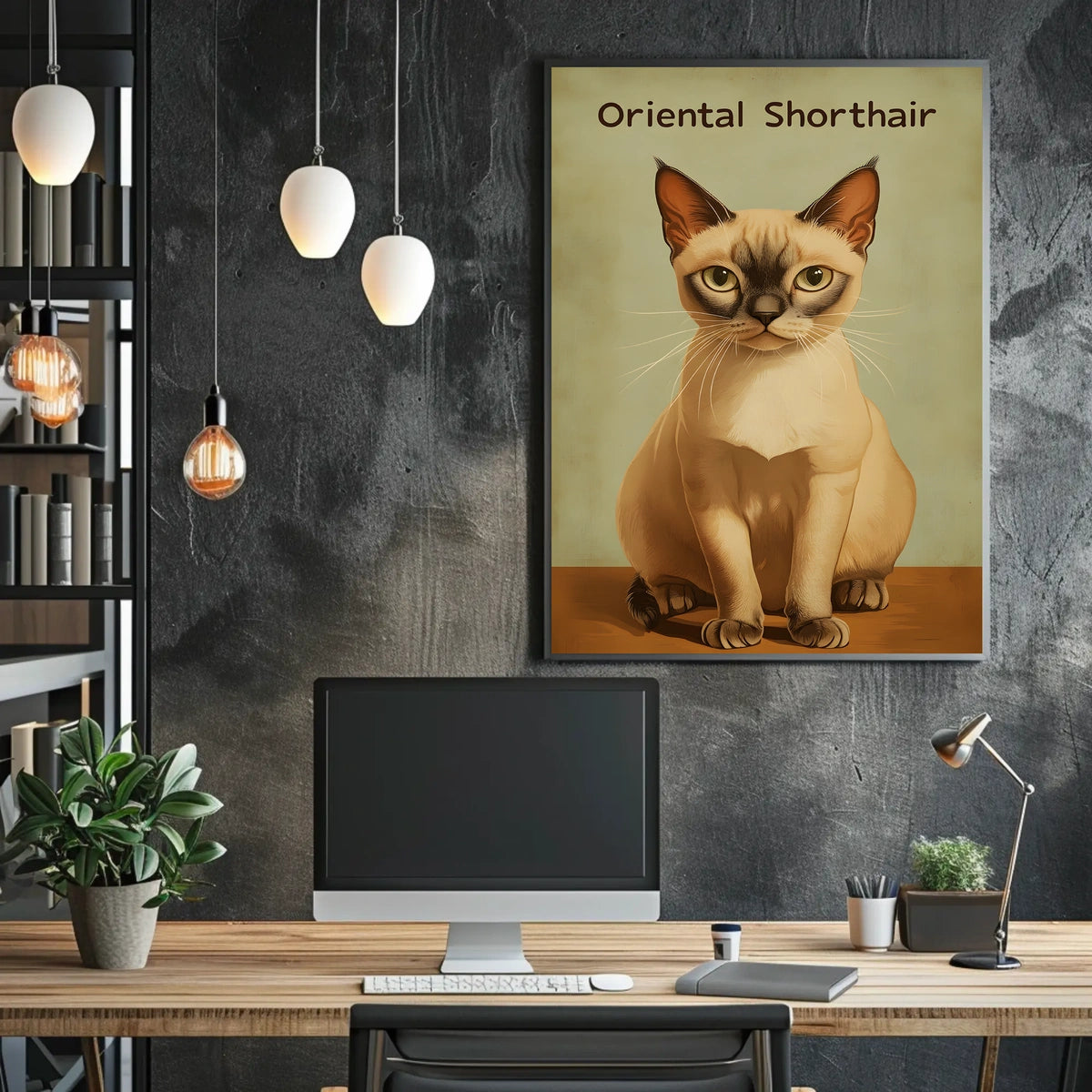 Oriental Shorthair Cat Digital Painting Vintage Poster