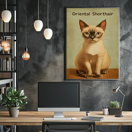 Oriental Shorthair Cat Digital Painting Vintage Poster