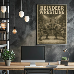 Reindeer Wrestling Holiday Whimsy Poster - Fantasy or Mythology Poster