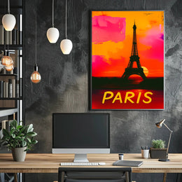Paris Eiffel Tower Vibrant Sunset Urban or Cityscape Poster