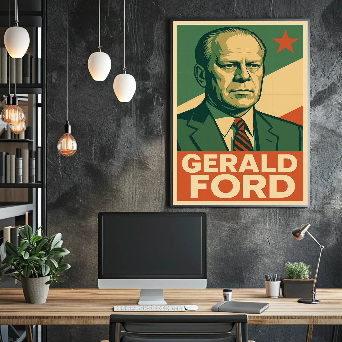 Gerald Ford Presidential Portrait Historical Figure Photography Realism Iconic American Heritage Decor Poster