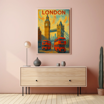London Red Bus Big Ben Travel Poster