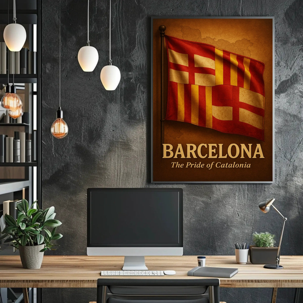 Barcelona and Catalonia Pride Flag Vintage Map Poster