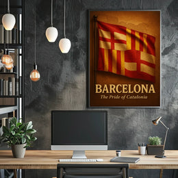 Barcelona and Catalonia Pride Flag Vintage Map Poster
