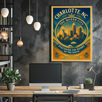 Charlotte Skyline Vintage Travel Poster