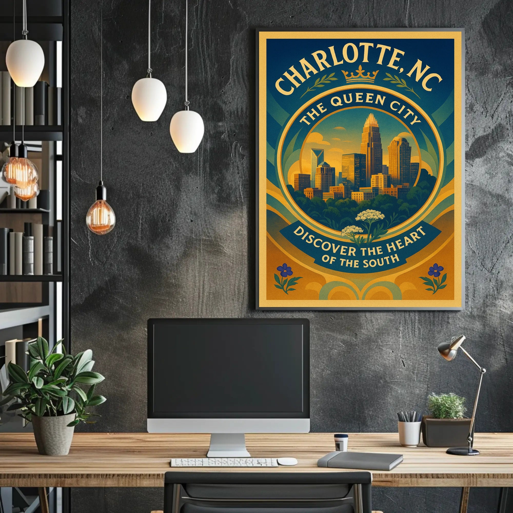 Charlotte Skyline Vintage Travel Poster