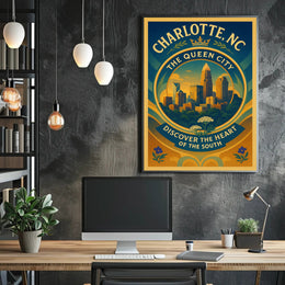 Charlotte Skyline Vintage Travel Poster