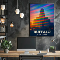 Buffalo Skyline Vibrant Digital Painting Souvenir Poster
