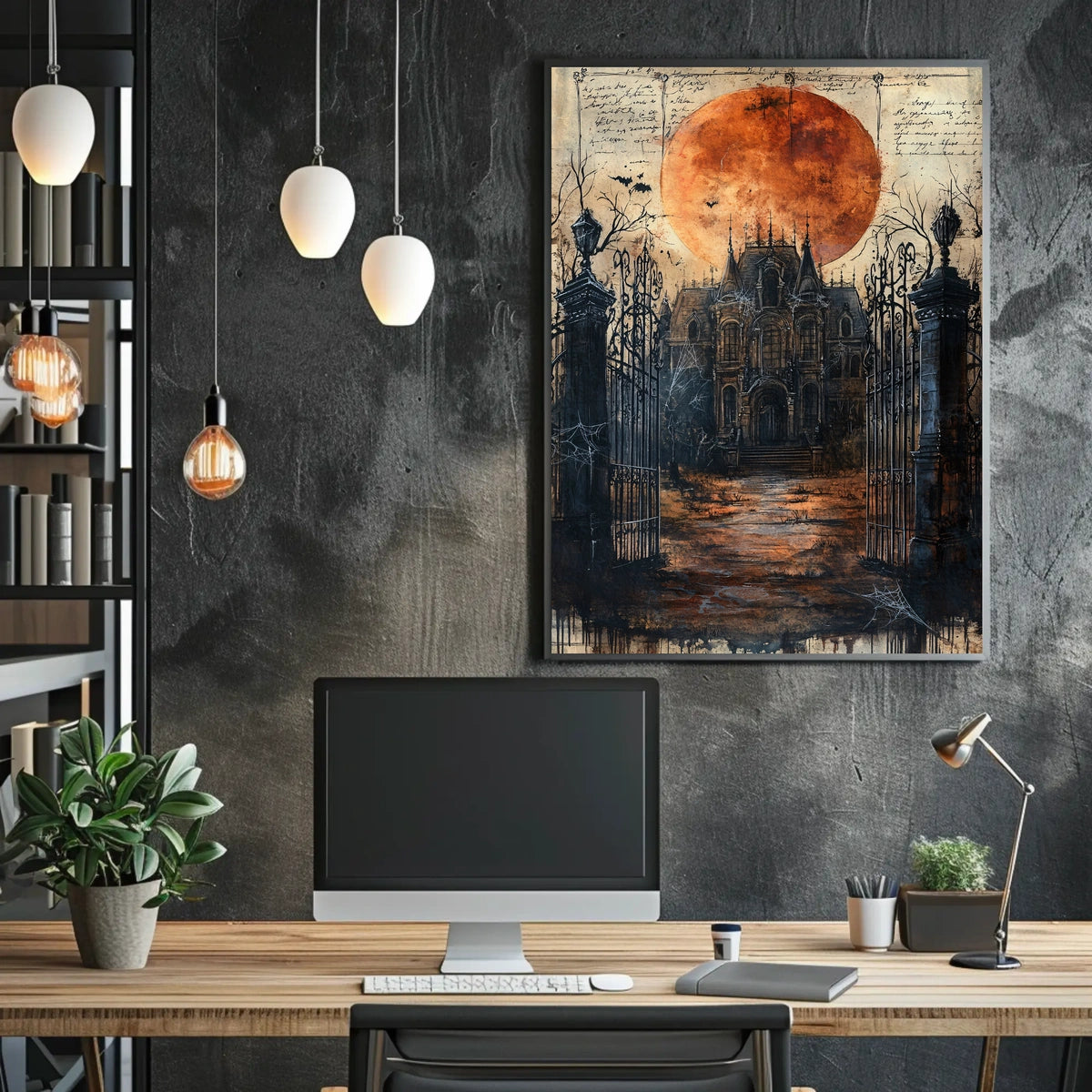 Haunting Gothic Mansion with Eerie Vibes - Atmospheric Art Poster